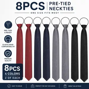 8 Pack Zipper Ties for Men – Adjustable Zip on Neckties, Skinny Clip on Tie, Easy to Wear No Tying – Perfect for Work, Daily, Travel