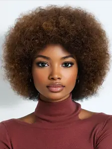 Human Hair Wig Women's Short Curly Wave Afro Kinky Curly Hair Wig , Fluffy Wigs, Curly Textured Wigs, Y2K Style Daily Casual Party Halloween Wig , 150% Density , 8 Inch Full Machine Made Wig, Human Hair Full Machine Wigs
