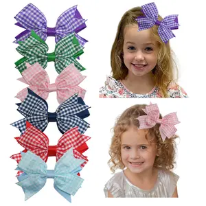 JoyBowie 6 Pcs 3.7inch Gingham Pattern Hair Bows for Girls, Cute Hair Accessories Set boutique baby girl hair bows Exquisite girls' hairpin