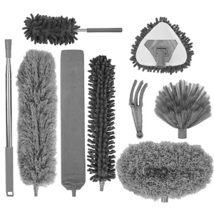 KEEPOW Microfiber Duster with Extension Pole, Stainless Steel Extension Pole 85.5 to 256 cm, Bendable Cleaning Duster of Cleaning Ceiling Fans, High Ceilings, Blinds, Furniture, Cars Dusting