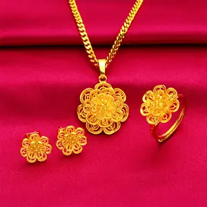 [Angela New Arrivals] Light Luxury High-end Flower Necklace Women's Necklace Golden Flower Pendant Bracelet Ring