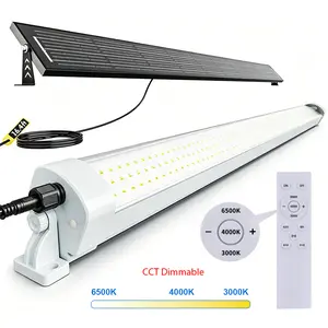 TERDOX 2/4FT Solar LED Vapor Tight Light Shop Shed Solar Powered Tri-proof Waterproof Dustproof Lights Outdoor Flood wall Lights Motion Sensor Dusk to Dawn 3 Modes Dimmer Adjustable Remote  IP65 for Warehouses Factories Workshops Garages parking Patio