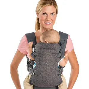 Hands-Free Baby Wrap Carrier, Flip 4-in-1 Advanced Carrier, Convertible Face in or Out or Front, Ergonomic, Travel with Baby Easily, Relieve Fatigue, Newborns and Older Babies, Maximum Load Bearing 32 lbs, Gray