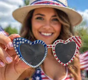 Handmade 4th of July Outfits for Women Men Heart Sunglasses, Red White and Blue Glasses Patriotic Forth of July Decorations