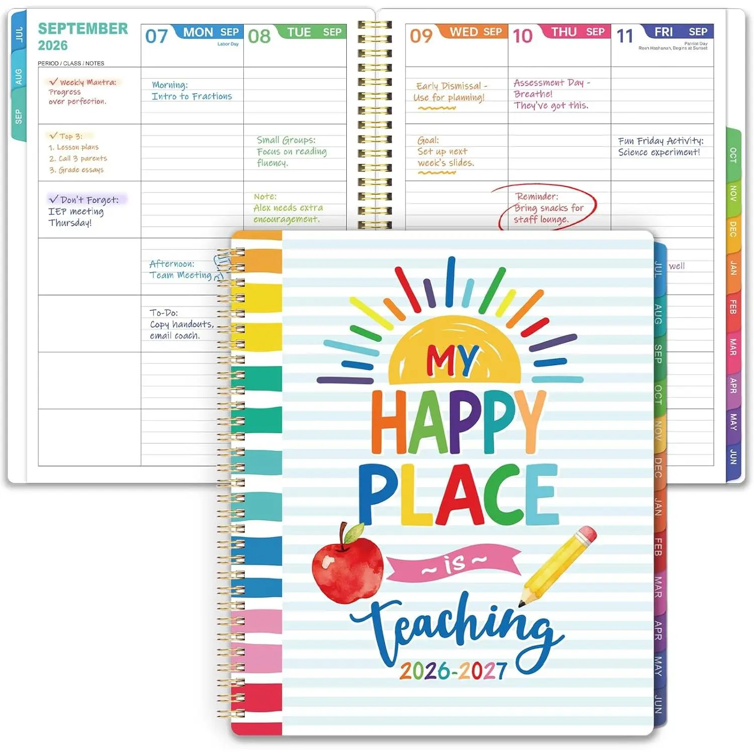 Teacher Planner 2026-2027 - Teacher Lesson Planner 2026-2027, 11" x 8.5", JULY 2026 - JUNE 2027, Teacher Planner Academic Year, Colorful Pages, Holidays, Colorful Monthly Tabs, Inner Pocket