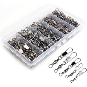 200 count Barrel Snap Swivel Fishing Accessories,  Fishing Gear Equipment with Ball Bearing Swivels Snaps Connector for Quick Connect Fishing Lures
