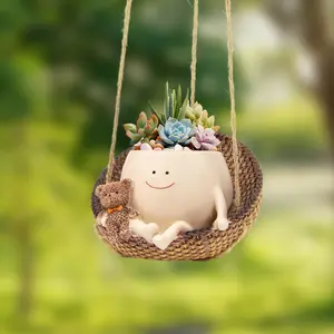 Summer Sale Cute Hanging Swinging Succulent Flowerpot, Paired With Little Bear - Hanging Flowerpot for Indoor and Outdoor Decoration, Unique Plant Flowerpot for Home/Yard/Garden, Perfect Gift for Plant Enthusiasts