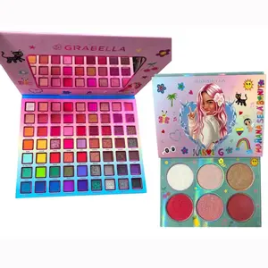 Girabella-Manana Sera Bonito 12inx9in Big 63 Color Mirror Palette + 6 Color Blusher+Diamond Highlighter Palette Duo