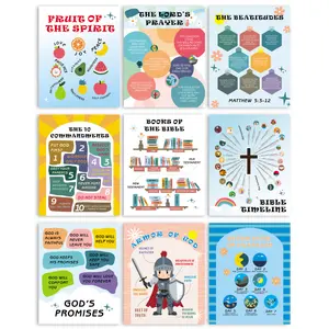 9 Pcs Bible Story Posters for Kids | Sunday School & Homeschool Christian Wall Decor (11x14")