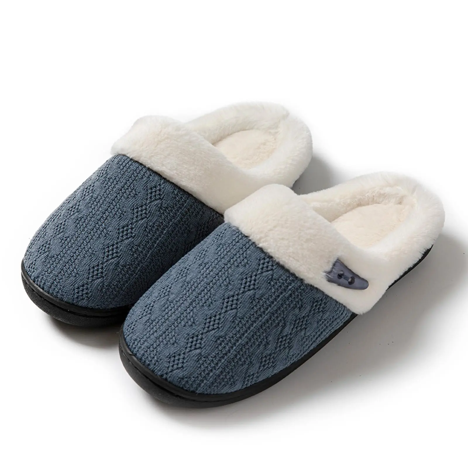 Mens Warm Fuzzy Slip On Slippers, Sherpa Lined House Shoes with Memory Foam for Indoor Outdoor, Mens Gifts for Winter