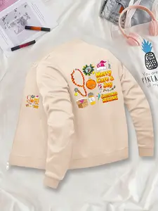 Women's Christmas Graphic Baseball Jacket, Casual Fitted Long Sleeve Zipper Cardigan, Autumn Winter Layering Outerwear, Fashionable Ladies Coat