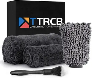 2 Pack 1300 GSM Car Drying Towel, Microfiber Towels for Cars - 36" x 24" & 16" x 16", Ultra-Absorbent, Streak Free, Premium Double Twisted-Loop Microfiber Cleaning Cloth with Car Wash Mitt
