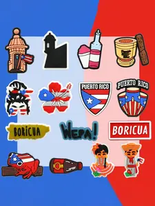 22-Piece Shoe Decoration Set, Puerto Rican Theme Charms, Cultural & Bread Pattern Accessories, Ideal for Beach Bags, Sandals, Parties, Bling Shoe Charms