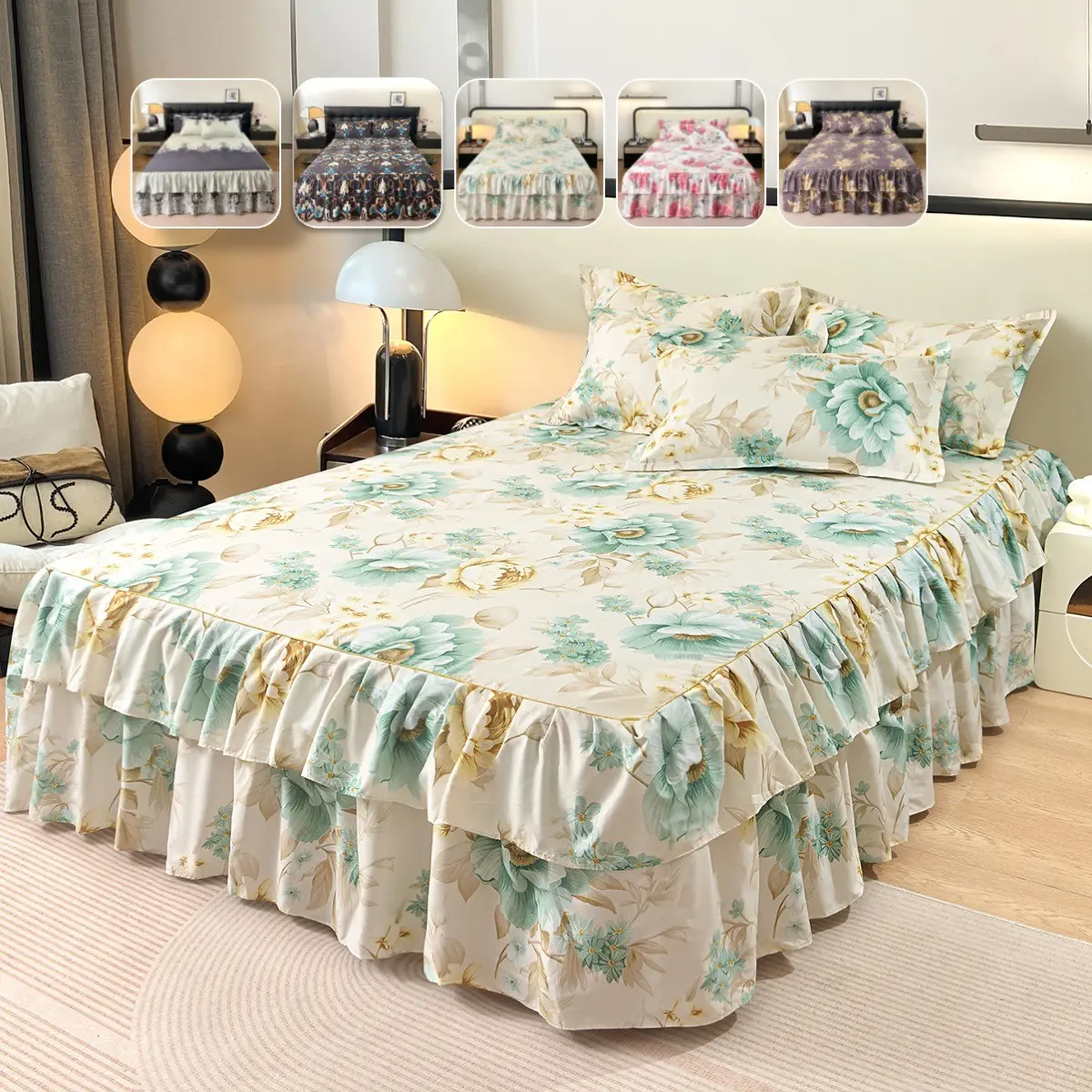 2/3pcs Bed Skirt Fitted Sheet Set, 38cm/14.96" Drop for Under-Bed Storage Coverage, Elastic Secure Fit Non-Slip, Soft & Breathable Fabric, Includes Pillowcases, Ideal for Bedroom, Home, Apartment & Dorm
