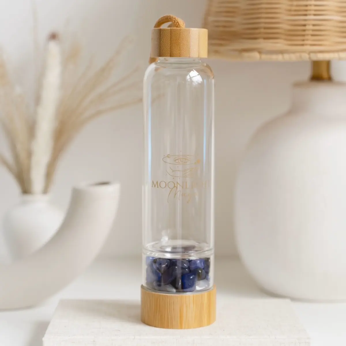 (Bamboo glass water bottle - Blue Agate) Drinkware Bottled Portable Reusable
