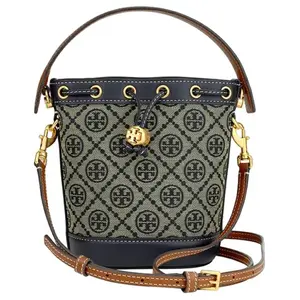 Tory Burch T Monogram Jacquard Drawstring Leather Bucket Bag in Denim Blue for Women