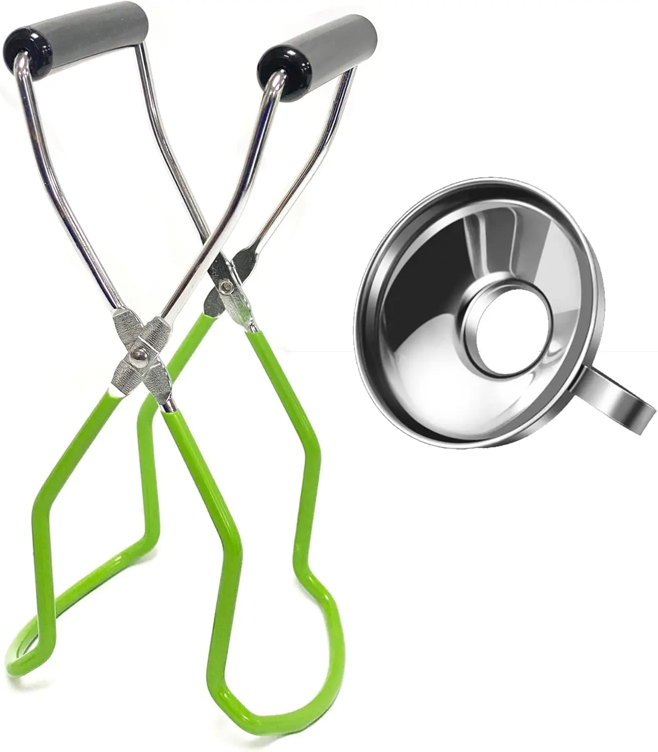2 count Stainless Steel Canning Jar Lifter Tongs and Canning Funnel with Safe and Secure Grip for Wide Mouth and Regular Jars, Easy to clean and Dishwasher safe