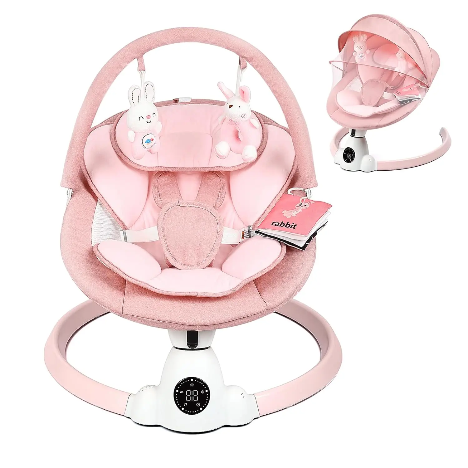 Baby Swing for Infants, Portable Electric Baby Swings with Bluetooth, 5 Swing Speed, 10 Lullabies, 5-Point Harness, Remote Control & Touch Panel - Infant Swing for Indoor & Outdoor Use, Pink