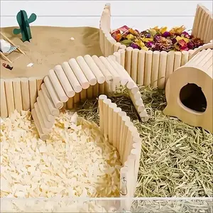 Interactive Hamster Playpen with Soft Ladder and Swing Toy, Easy Installation, Natural Wood Material, Wooden Hamster Cage, Suitable for Most Small Pets, Hamster Enclosure, Hamster Cage Habitat