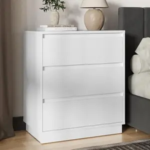 RoyaCraft Wide Nightstand with 3 Drawers, White Nightstand for Bedroom, Large End Table Bedside Table for Living Room