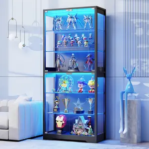 MIIFUNY 71" Display Cabinet with Glass Door, 6-Tier Curio Cabinet with 3 Color Light for Collectibles, Figures, Showcase Display Case with Adjustable Glass Shelves & Human Body Sensor, Multi-Functional Glass Cabinet, Black