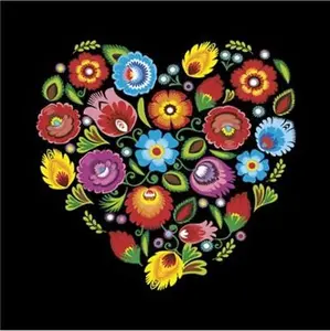 Folk Heart on Black Luncheon Napkins
