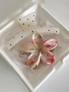 Elegant Gradient Color Flower Hair Clips, Hair Clip Set, 2pcs Large 8cm/3.1in Flat Claw Clips Barrettes for Women, Fashionable Ponytail Holder for Beach Vacation