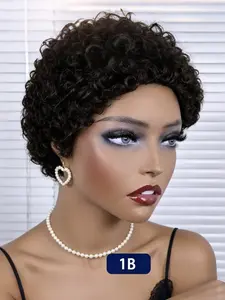 4 Inches Short Afro Kinky Curly Pixie Cut Wigs for Black Women, 100% Remy Human Hair, 180% High Density Glueless Full Machine Made Wig, Natural Black Fluffy Afro Kinky Curly Texture, Easy Wear & Go Realistic Short Pixie Wig, Trendy Natural Hairstyle for D