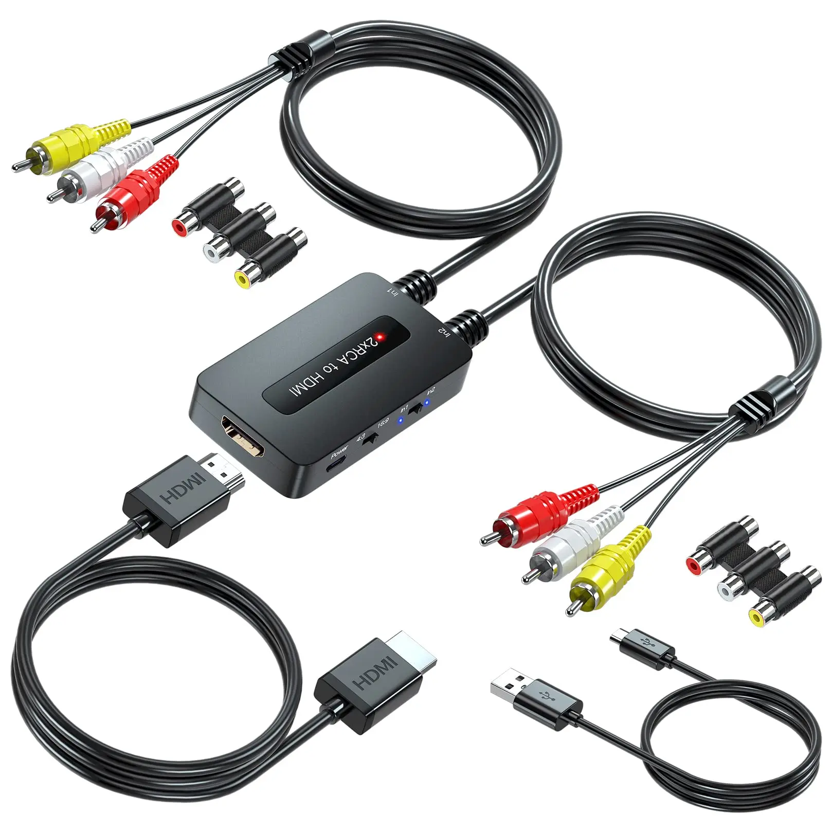 Dual Port Av To Hdmi  Double Rca Composite Converter Two In One Out For N64/wii/ps2/dvd/vhs Display On Newer Tvs With