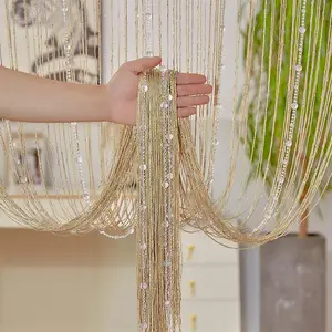 Faux Pearl Decor Tassel Door Curtain, 1 Count Shiny Beaded Window Curtain, Decorative Curtain for Living Room Bedroom Home Decor, Beaded Curtains, Window Decorations Supplies