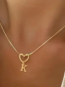 Women's Heart Initial Letter Pendant Necklace, Personalized Initials, Stainless Steel, Fishbone Chain Design, Elegant Daily Wear Fashionable Jewelry Accessory, Dainty Initial Necklaces