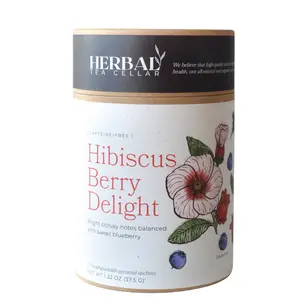Herbal Tea Cellar Hibiscus Berry Delight Premium Tea Tube 15 Biodegradable Sachets Caffeine-Free Eco-Friendly Packaging