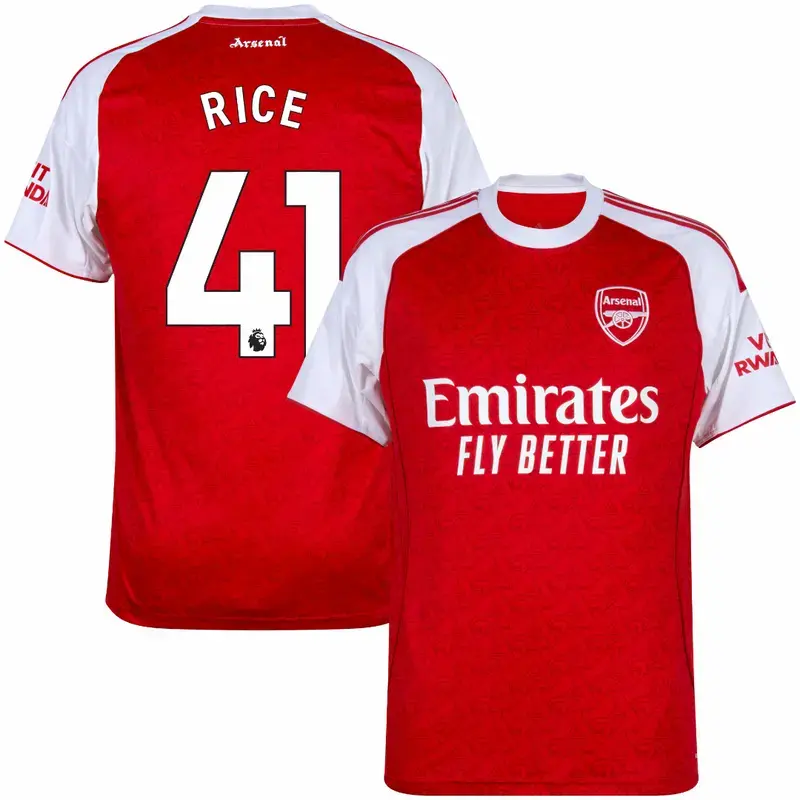 Unisex Soccer/Football Premier League Arsenal Club Declan Rice #41 Champions League 2025/26 Home/Away Replica Jersey