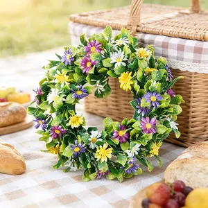 1pcs Realistic Artificial Flower Ring, UV-Resistant Mixed Color Floral Wreath, Wall Hanging Doorway Decor, Chair Back Decoration, Wedding Party Ornament