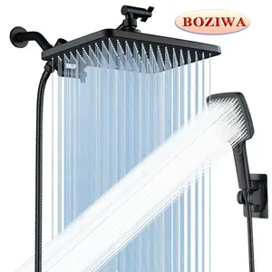 11.8-inch high pressure rain shower head, paired with a 3-setting handheld shower, 9.65" extension arm, 59" hose, showerhead holder, 3-way water diverter, leak-proof washer,teflon tape, bathroom accessories，chrome，black