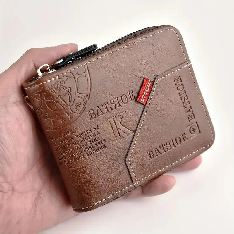 GOODBEE Men's Artificial Leather Trifold Wallet - Stylish Leather Zipper Everyday Carry Wallet with Coin Pocket, Multiple Card Slots, Cash Storage, Leather Zipper Wallet