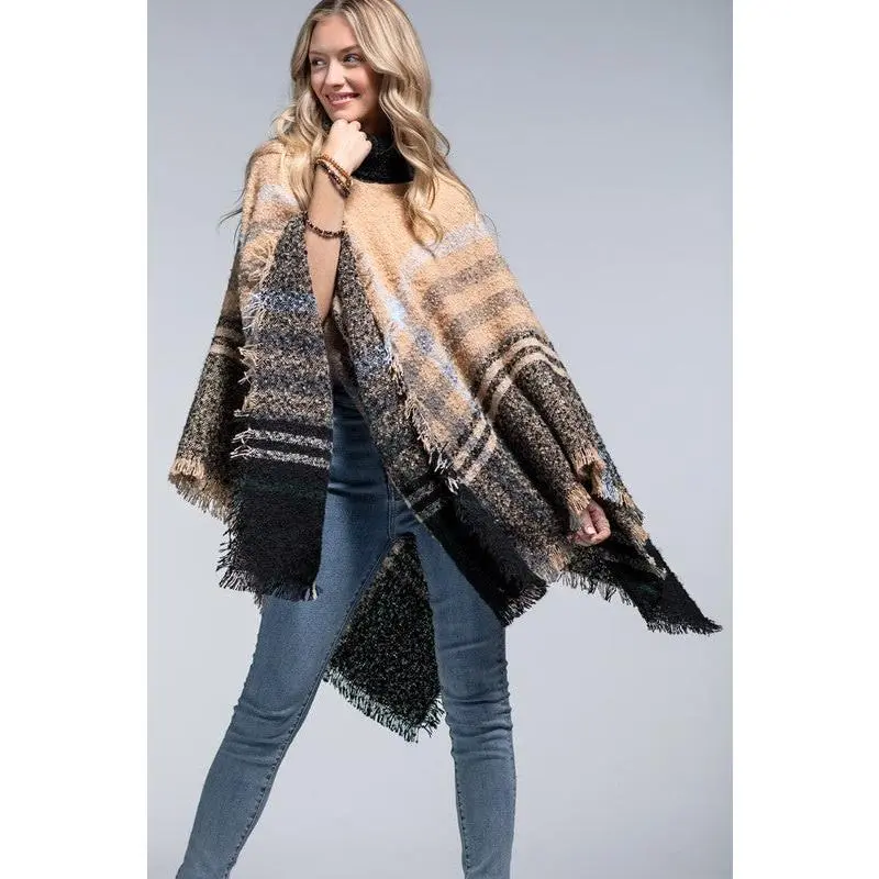 Jaslyn Plaid Turtleneck Poncho
