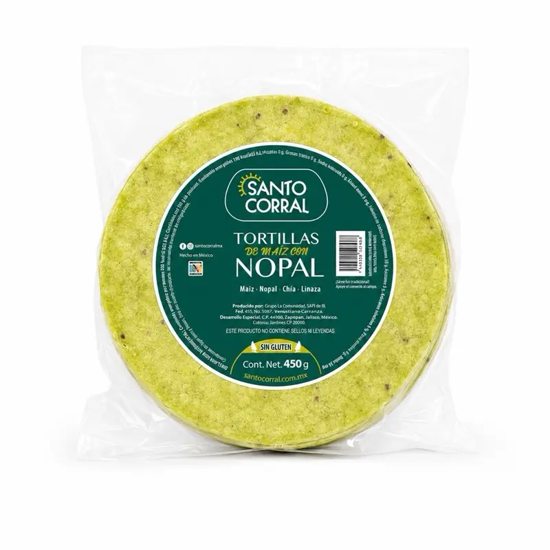 Tortillas de Nopal con maiz gluten free Santo Corral 450g 12 Tortillas Sin Gluten con Chía y Linaza 0g Azúcar Gluten Free Corn Nopal Tortillas