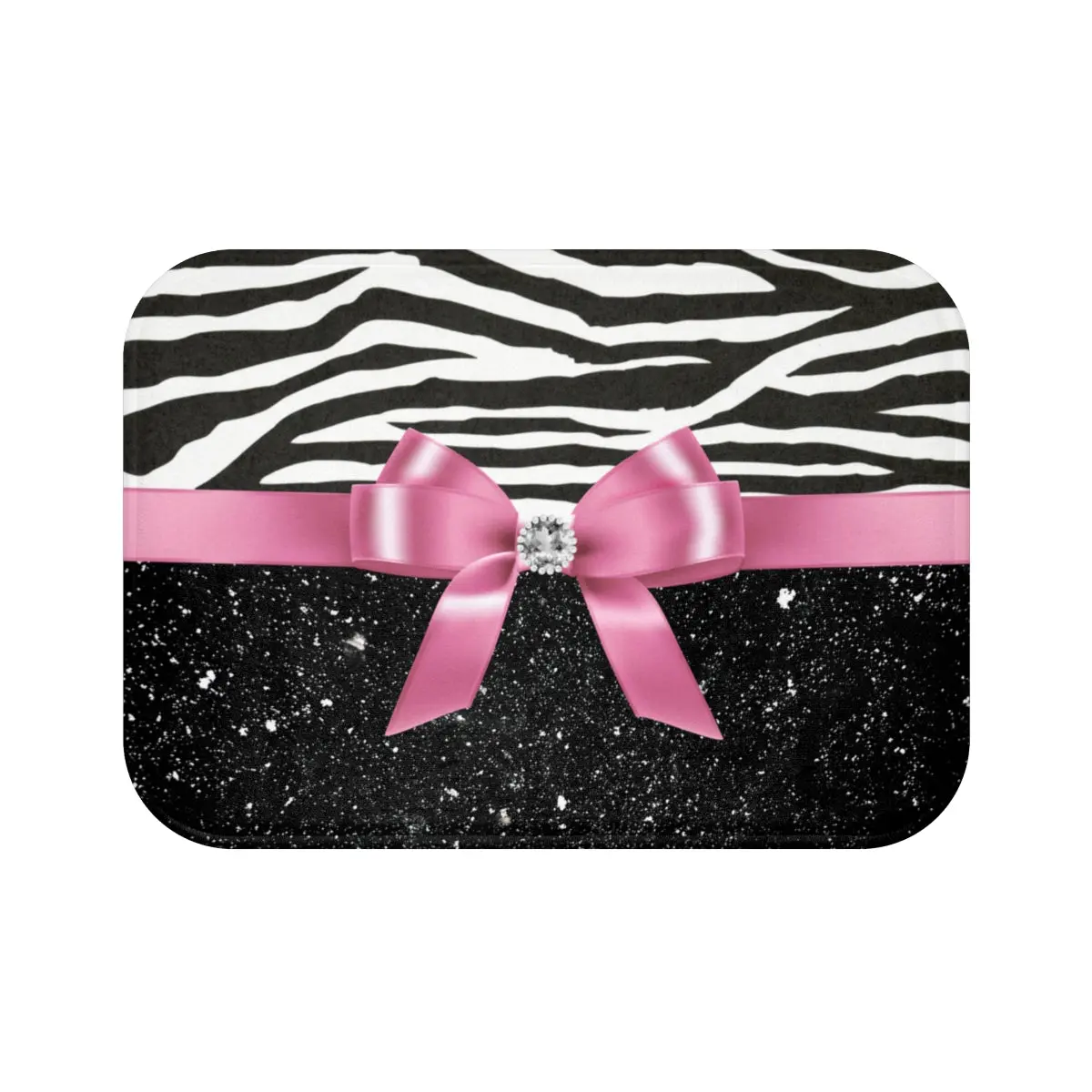 Bath Mat-Glam Pink Bow-Zebra-Black Glitter Microfiber
