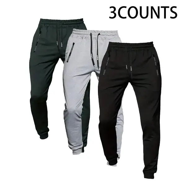 3pcs Men's Casual Joggers, 4-Season Elastic Closure Stretch Pants with Zipper Pockets, Breathable Simple Men's Uncuffed Sweatpants for Sports, Men's Sweatpants Uncuffed,summervibes Workout Athletic