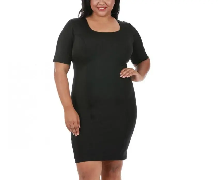 INSTANTFIGURE Curvy Plus Size Short Slimming Dress WDA027C - Curvy Fit Compression - Short Sleeve Slimming Dress, Instant Silhouette Transformation, Smooths Back, Comfortable All-Day Compression, Breathable Stretchy Fabric, Made In USA