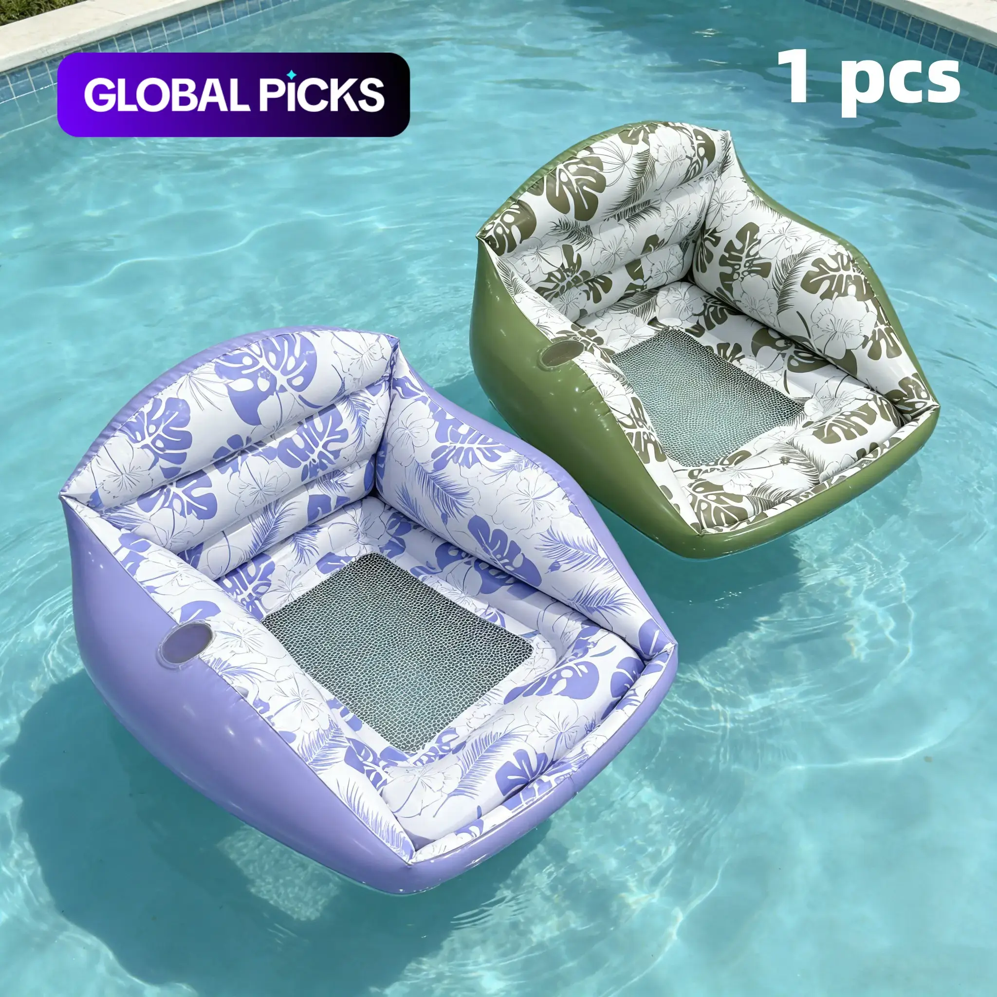 Adult Large Inflatable Water Sofa, Tropical Style Pool Float Chairs with Cup Holder, Outdoor Pool Toy, 3-in-1 Inflatable Lounge, Pool Float Lounger #GLOBAL PICKS