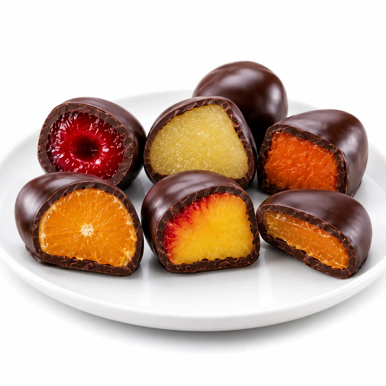 ANDY ANAND Chocolate Covered Fruits Collection Gift Box, 20 Pieces – Cherry, Pear, Pumpkin, Orange, Peach &amp; Orange Peel Covered in Premium Dark Chocolate, Gourmet Fruit Assortment, California Made, Gift Ready