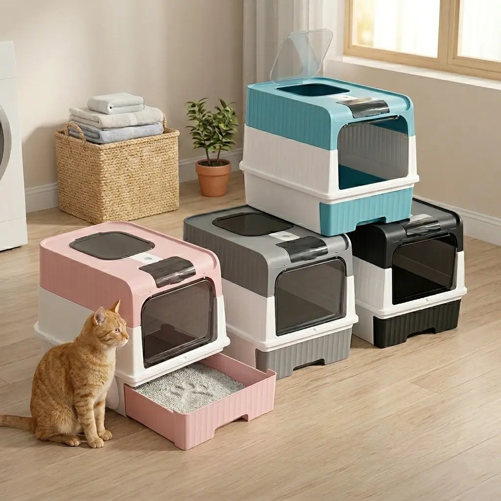 「PawPlanet」Encased No-Track Cat Litter Box with Drawer - Large Capacity & Easy Clean,Cove Litter Box,The Ultimate No-Mess Litter Box for Happy Cats & Clean Home,top entry litter box,covered litter box,cat owner essentials,odor control litter box