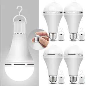Neporal 4 Pack Emergency-Rechargeable-Light-Bulb, Stay Lights Up When Power Failure, 1200mAh 15W 80W Equivalent LED Light Bulbs for Home, Camping, Tent (E27, with Hook) (Daylight)