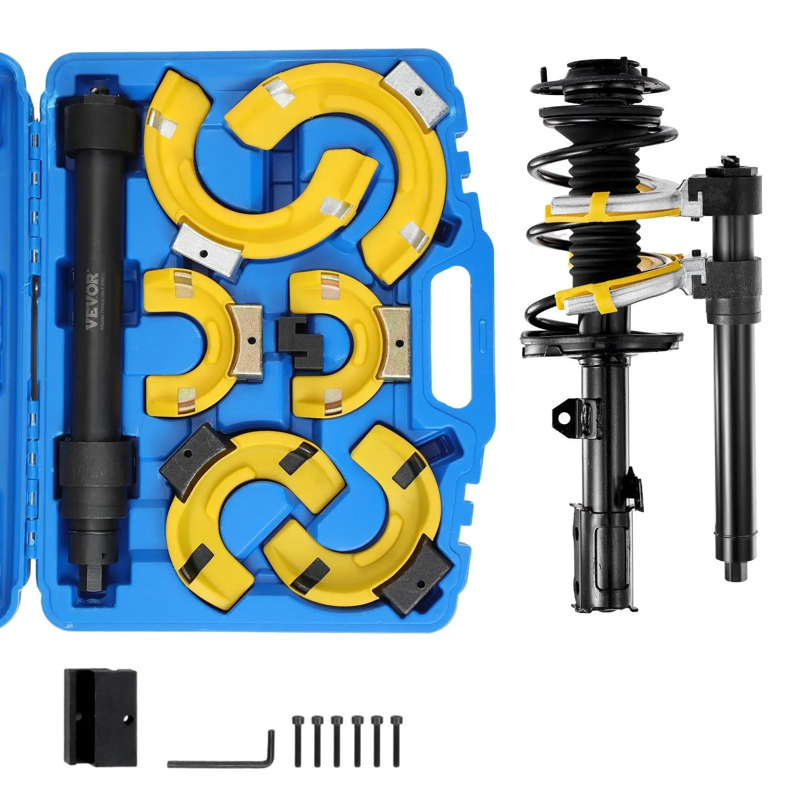 【summerfinds】VEVOR Strut Spring Compressor Set, Macpherson Strut Spring Compressor Kit, Interchangeable Fork Strut Coil Extractor Remover Tool, with Yellow Protective Sleeve and Carrying Case