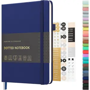 Dotted Journal Notebook, A5 Hardcover Leather Dotted Journal, 160 Pages 100gsm Thick Dot Grid Pa, 3 Sheets of Stickers Included - 5.7'' x 8'' (Royal Blue)