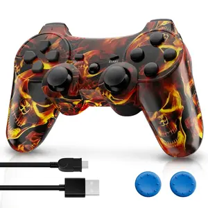 ISHAKO Wireless Game Controller for PS3/PC/Laptop, Wired for PS2, Gaming Accessories, With Double Vibration, Six Axis Gyroscope, Motion sensing, Gamepad, P3 Flame