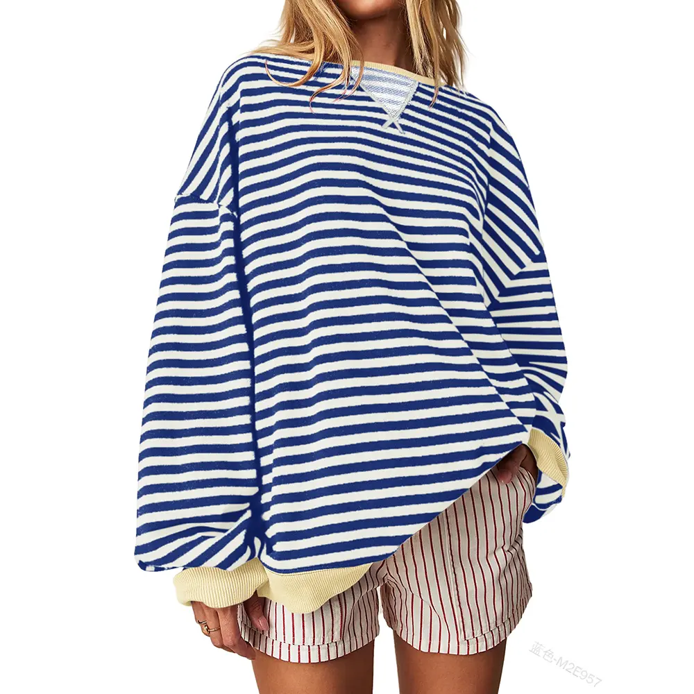 Women's Knitwear Striped Sweatshirt, US Shipping, Casual Comfortable Long-Sleeve Loose Tops