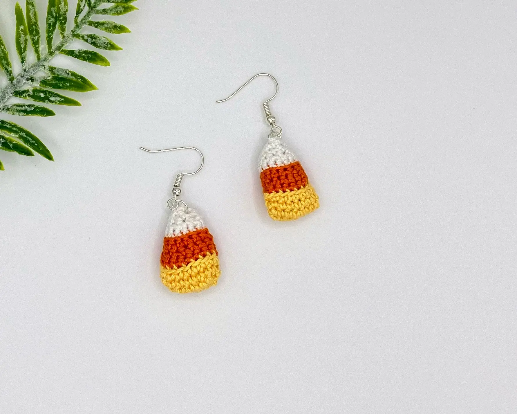 Candy Corn Halloween Crochet Earrings - Handmade